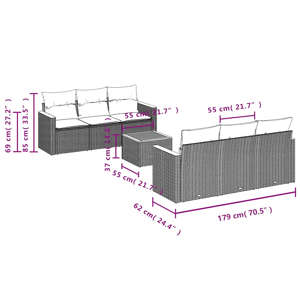 Set Divani da Giardino con Cuscini 7pz Nero Polyrattan | homemem39