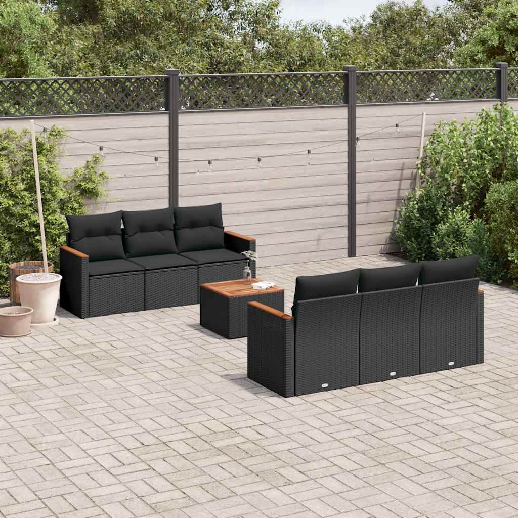Set Divani da Giardino con Cuscini 7pz Nero Polyrattan | homemem39