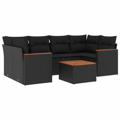 Set Divani da Giardino con Cuscini 7pz Nero Polyrattan | homemem39