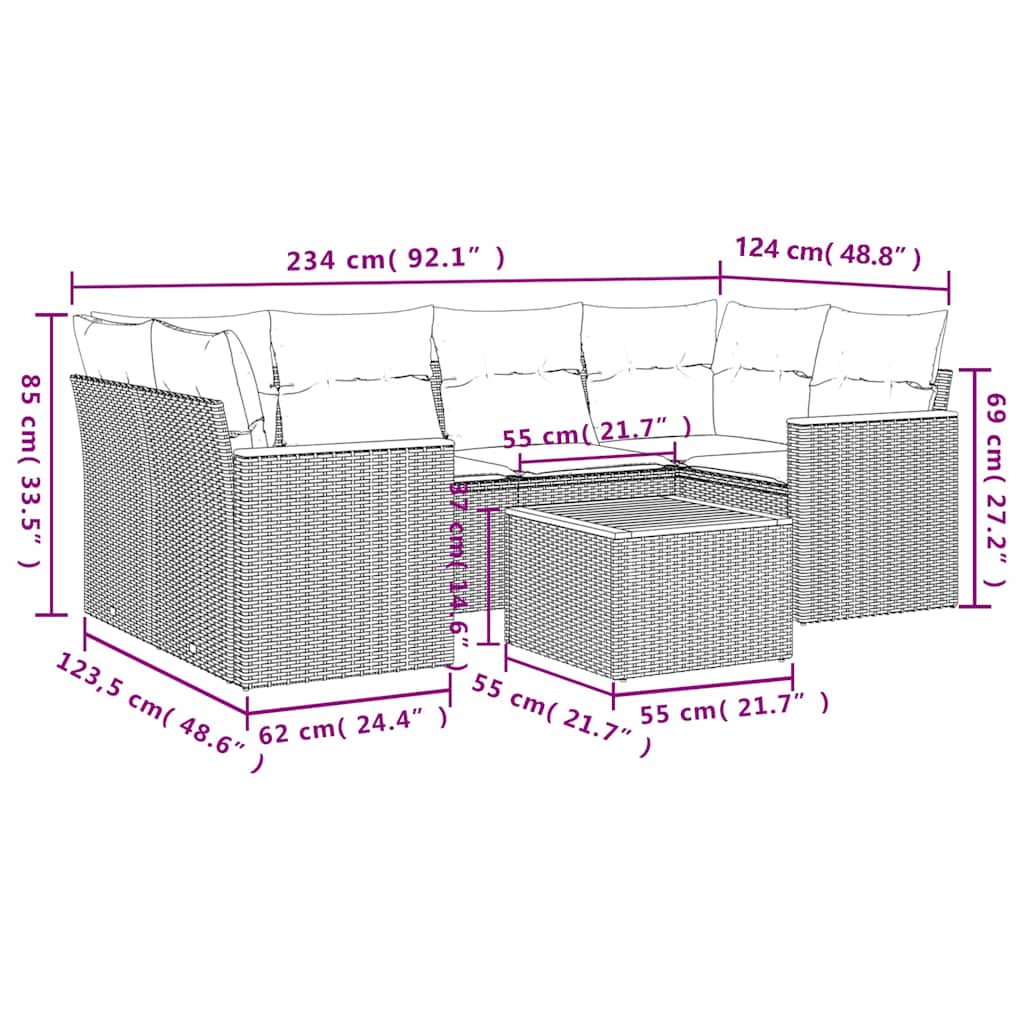 Set Divani da Giardino con Cuscini 7pz Nero Polyrattan | homemem39