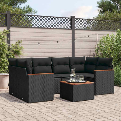 Set Divani da Giardino con Cuscini 7pz Nero Polyrattan | homemem39