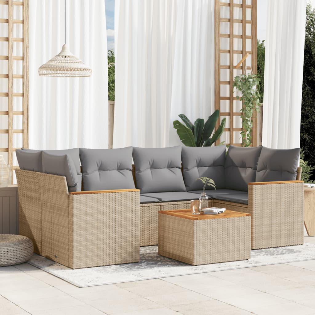 Set Divano da Giardino 7 pz con Cuscini Beige Misto Polyrattan - homemem39