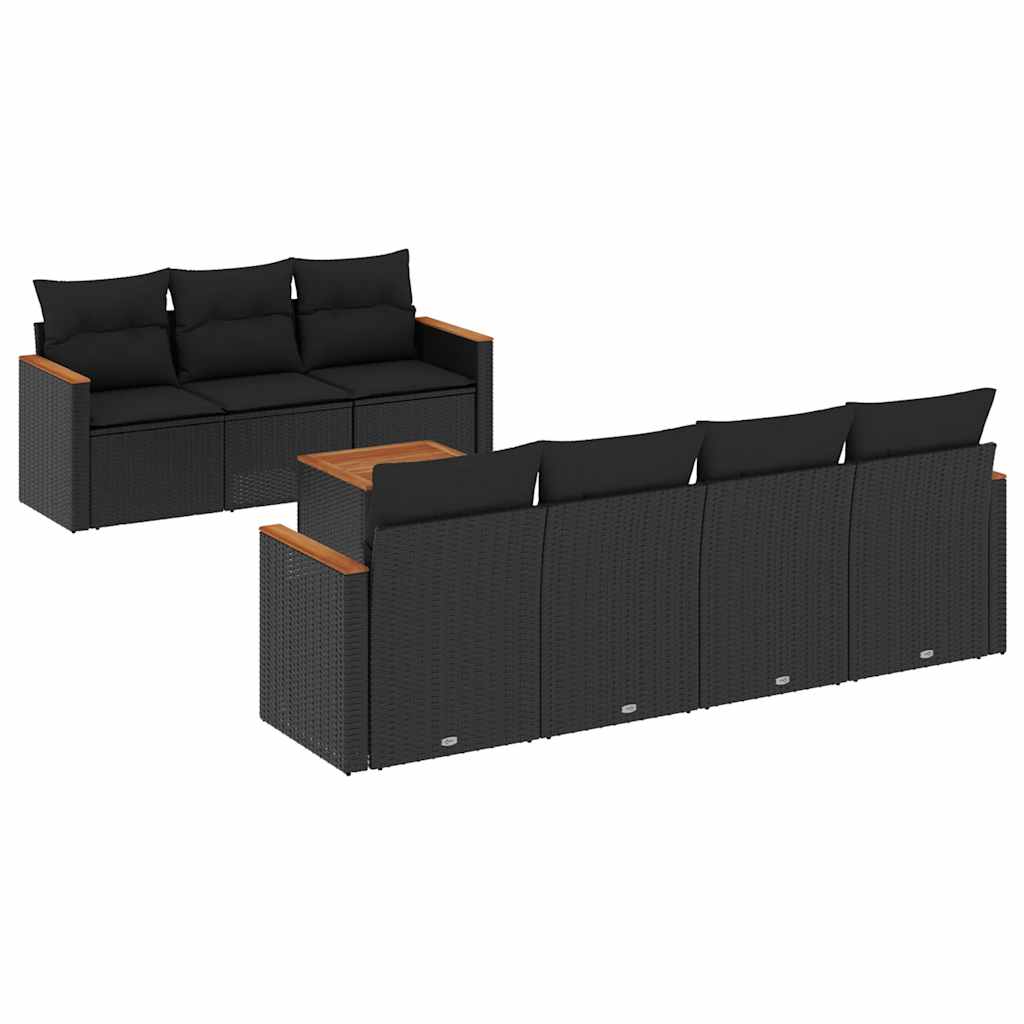 Set Divani da Giardino con Cuscini 8 pz Nero in Polyrattan | homemem39