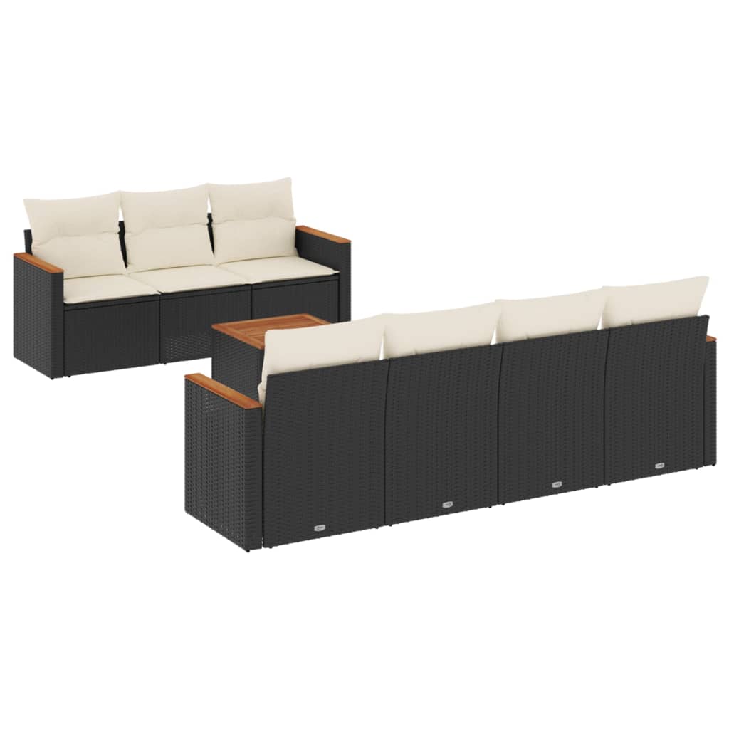 Set Divani da Giardino con Cuscini 8 pz Nero in Polyrattan - homemem39