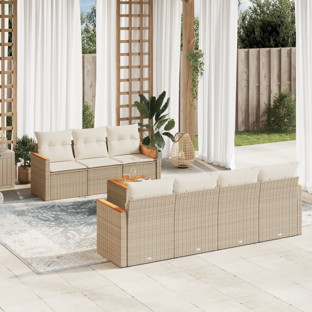 Set Divano da Giardino 8 pz con Cuscini Beige in Polyrattan - homemem39