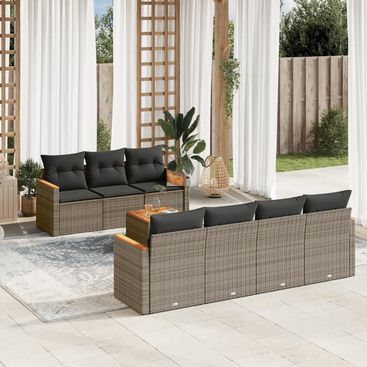 Set Divano da Giardino 8 pz con Cuscini Grigio in Polyrattan - homemem39