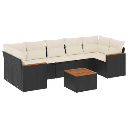 Set Divani da Giardino con Cuscini 8 pz Nero in Polyrattan | homemem39