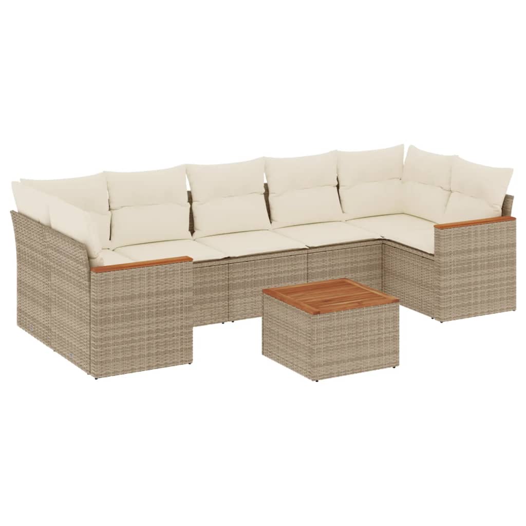 Set Divano da Giardino 8 pz con Cuscini Beige in Polyrattan - homemem39