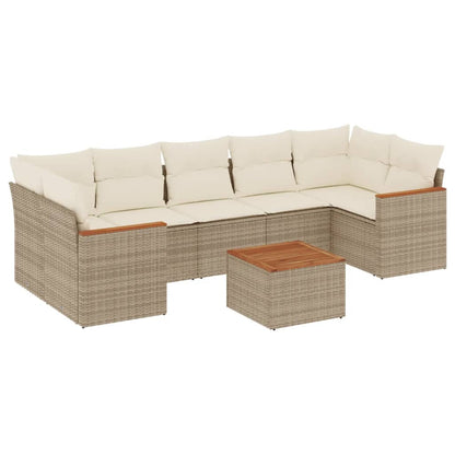 Set Divano da Giardino 8 pz con Cuscini Beige in Polyrattan - homemem39