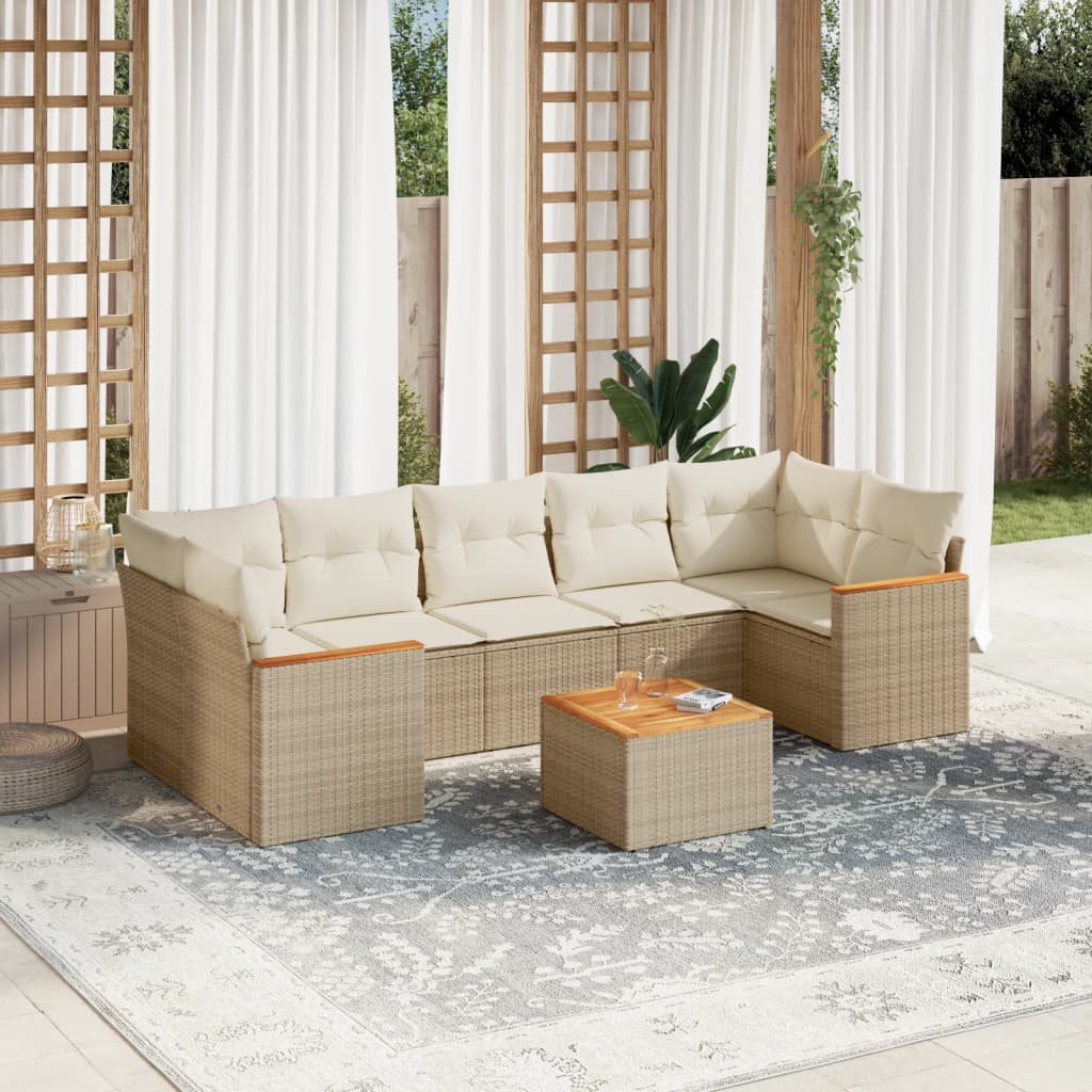 Set Divano da Giardino 8 pz con Cuscini Beige in Polyrattan - homemem39