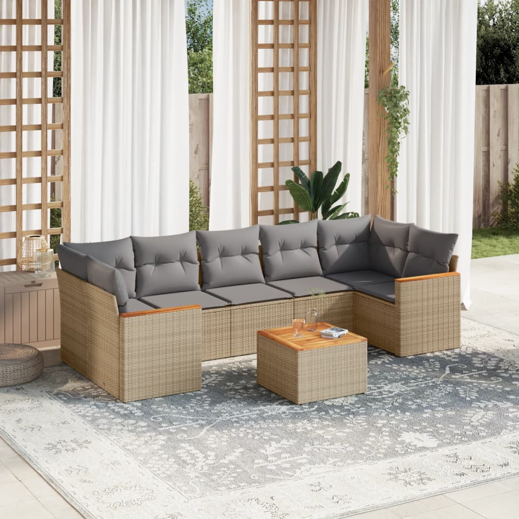 Set Divano da Giardino 8 pz con Cuscini Beige Misto Polyrattan - homemem39