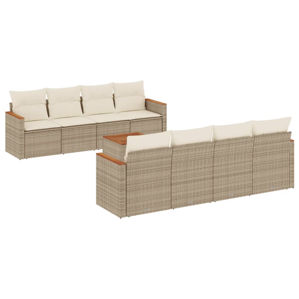 Set Divano da Giardino 9 pz con Cuscini Beige in Polyrattan - homemem39
