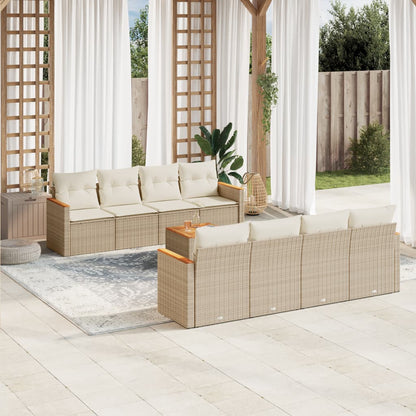 Set Divano da Giardino 9 pz con Cuscini Beige in Polyrattan - homemem39