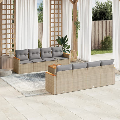 Set Divano da Giardino 9 pz con Cuscini Beige Misto Polyrattan - homemem39