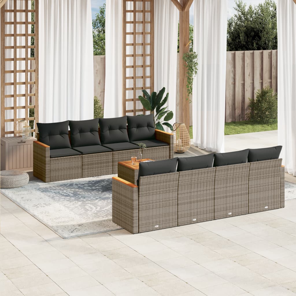 Set Divano da Giardino 9 pz con Cuscini Grigio in Polyrattan - homemem39