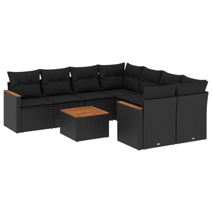 Set Divani da Giardino 9 pz con Cuscini Nero in Polyrattan - homemem39