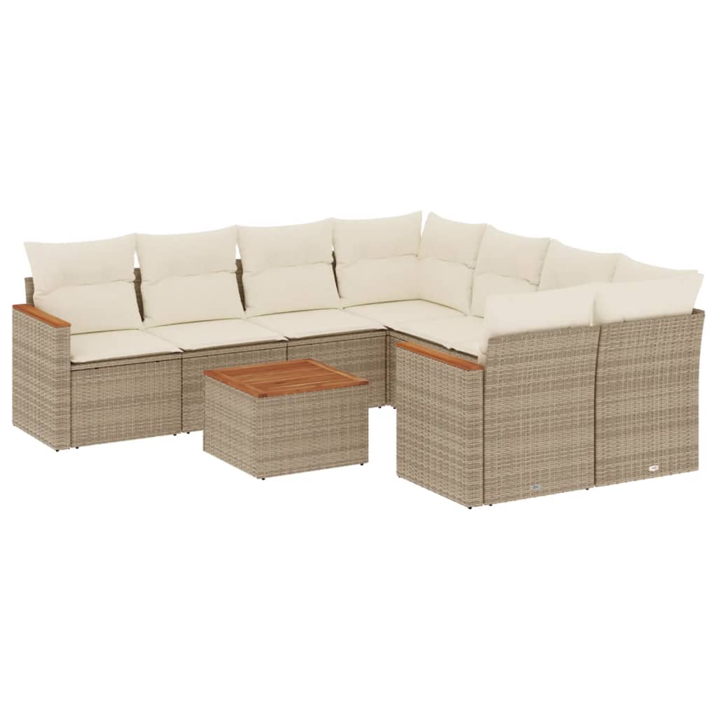 Set Divano da Giardino 9 pz con Cuscini Beige in Polyrattan - homemem39