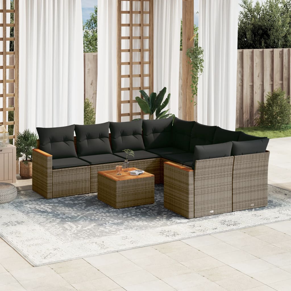 Set Divano da Giardino 9 pz con Cuscini Grigio in Polyrattan - homemem39