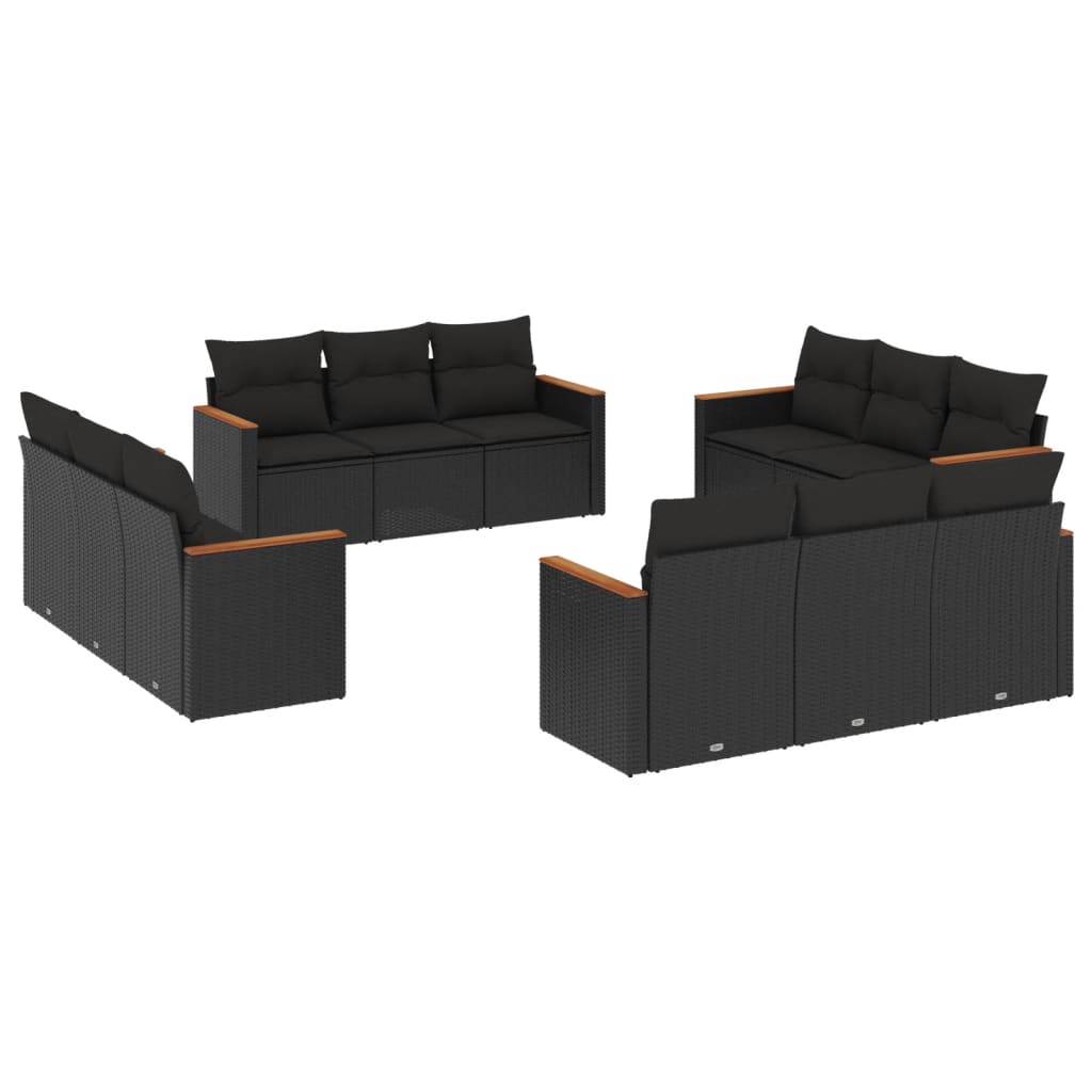Set Divani da Giardino 12 pz con Cuscini Nero in Polyrattan - homemem39