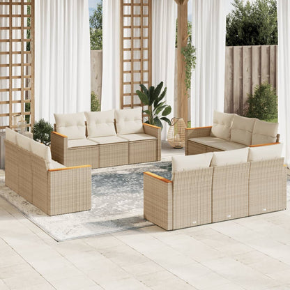 Set Divani da Giardino 12 pz con Cuscini Beige in Polyrattan - homemem39