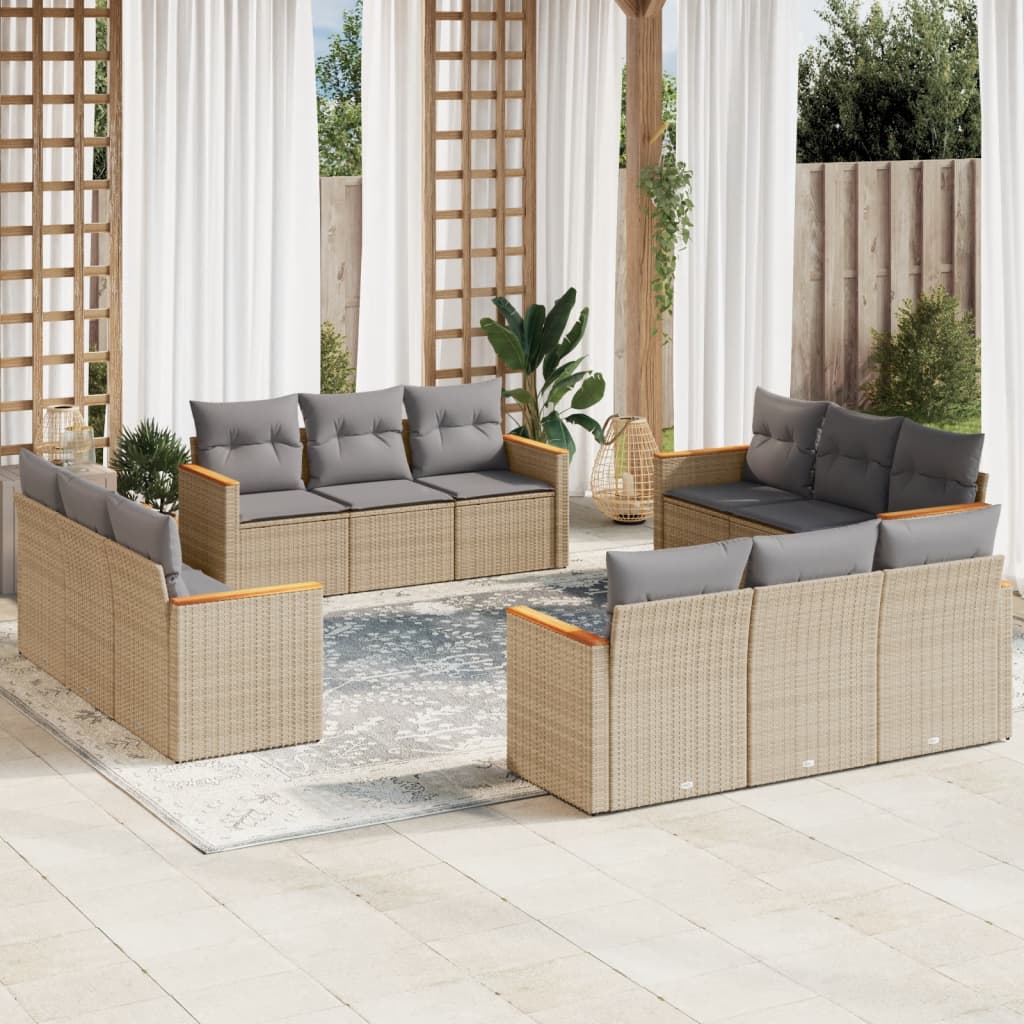 Set Divano da Giardino 12 pz con Cuscini Beige Misto Polyrattan - homemem39
