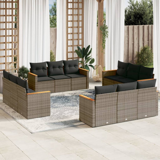 Set Divani da Giardino 12 pz con Cuscini Grigio in Polyrattan - homemem39