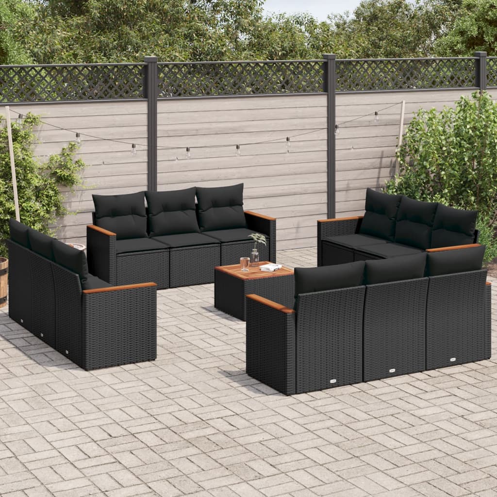 Set Divani da Giardino 13pz con Cuscini Nero in Polyrattan - homemem39