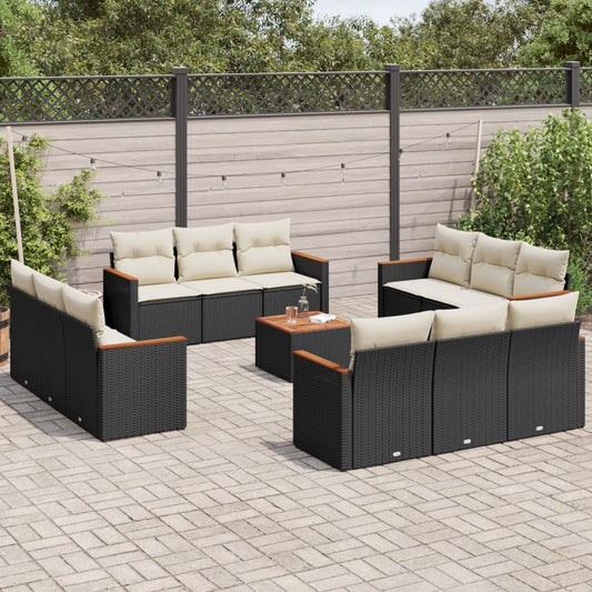Set Divani da Giardino 13pz con Cuscini Nero in Polyrattan - homemem39