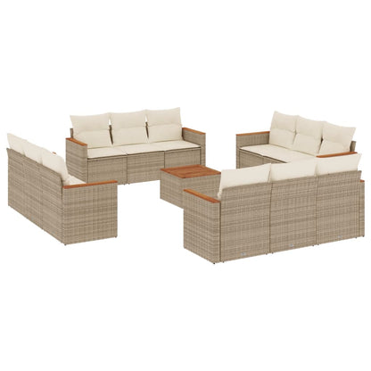 Set Divano da Giardino 13 pz con Cuscini Beige in Polyrattan - homemem39