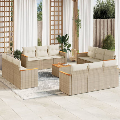 Set Divano da Giardino 13 pz con Cuscini Beige in Polyrattan - homemem39