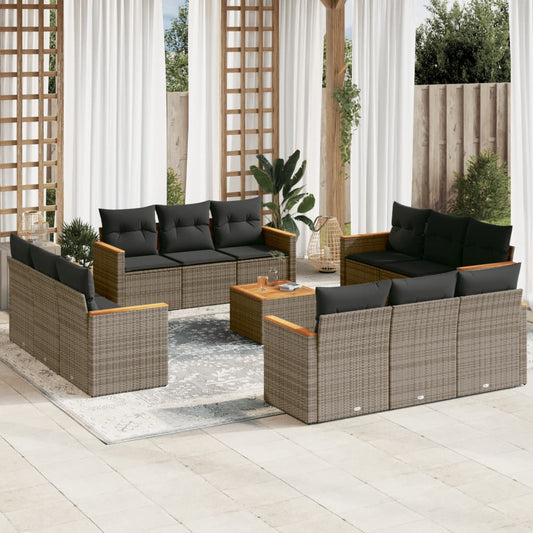 Set Divani da Giardino 13 pz con Cuscini Grigio in Polyrattan - homemem39