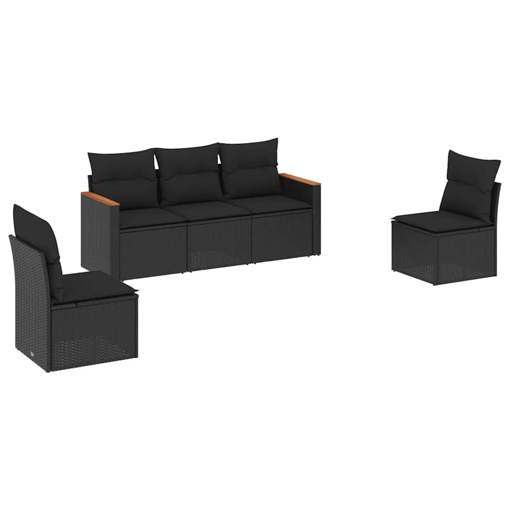 Set Divani da Giardino 5 pz con Cuscini in Polyrattan Nero | homemem39