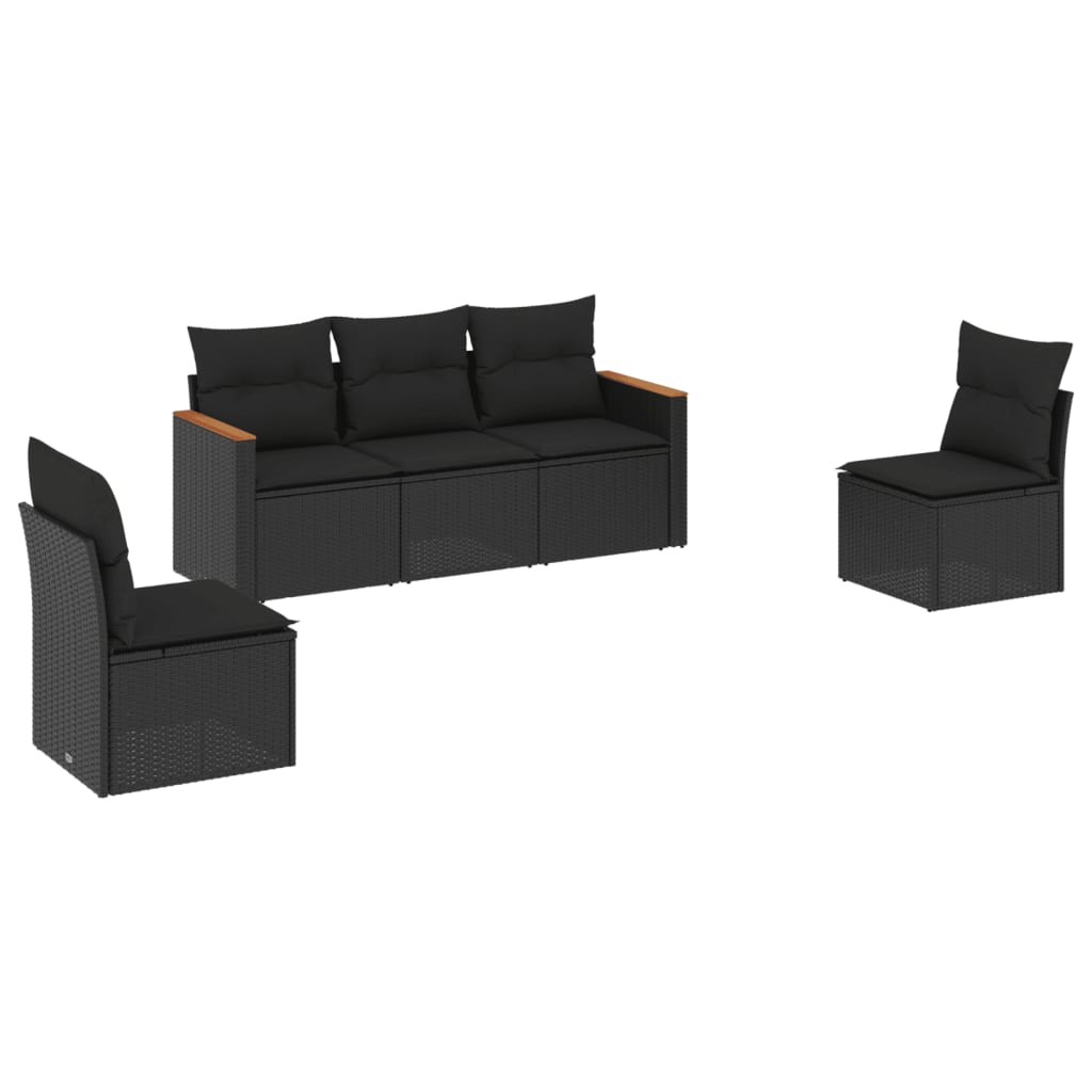 Set Divani da Giardino 5 pz con Cuscini in Polyrattan Nero - homemem39