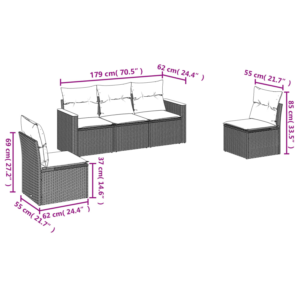 Set Divani da Giardino 5 pz con Cuscini in Polyrattan Nero - homemem39