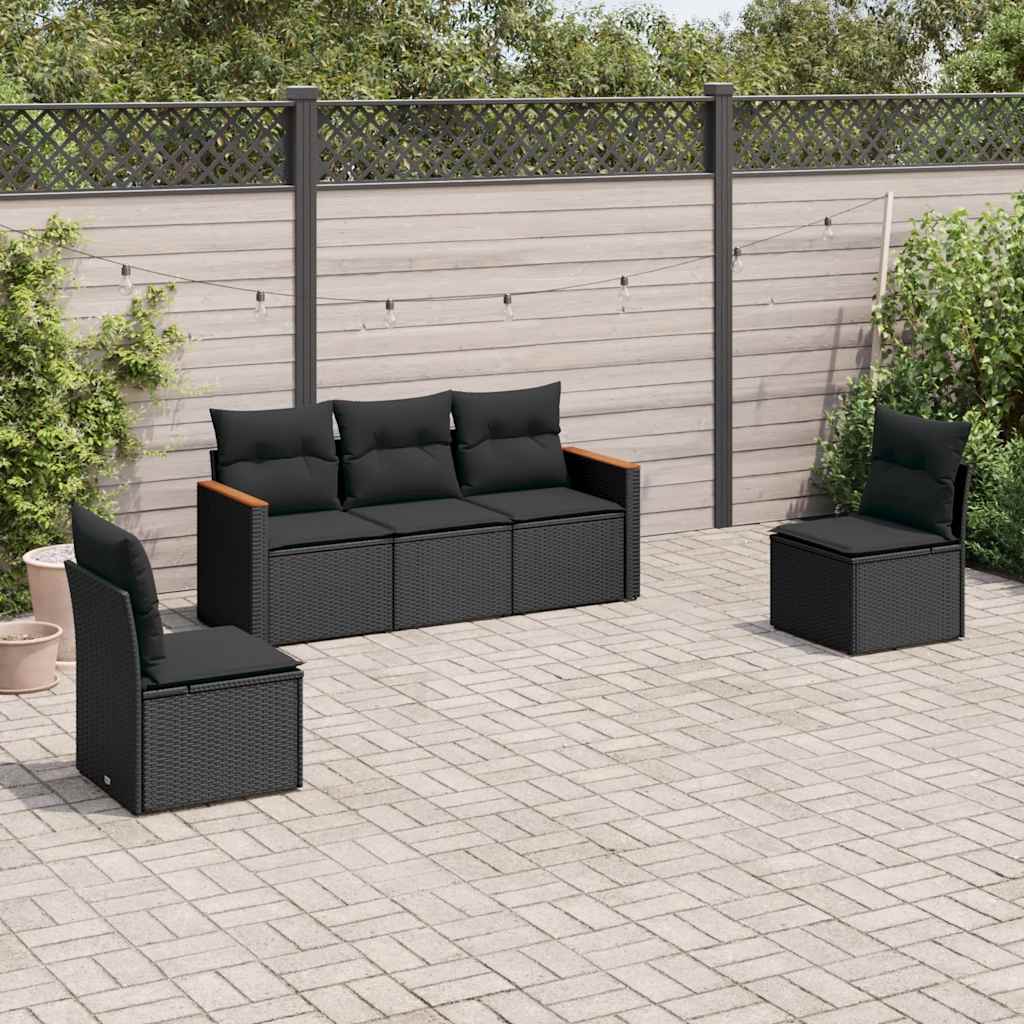 Set Divani da Giardino 5 pz con Cuscini in Polyrattan Nero | homemem39