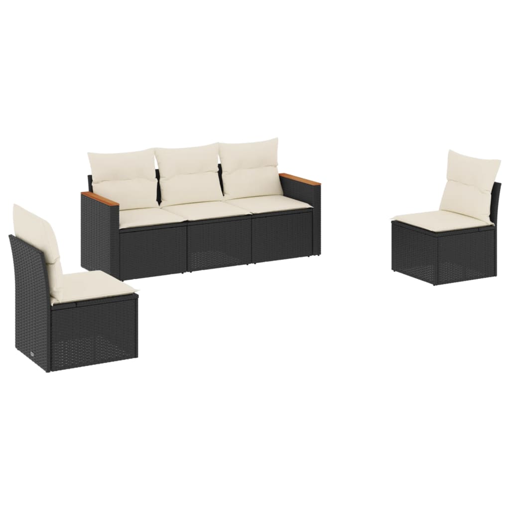 Set Divani da Giardino 5 pz con Cuscini in Polyrattan Nero | homemem39