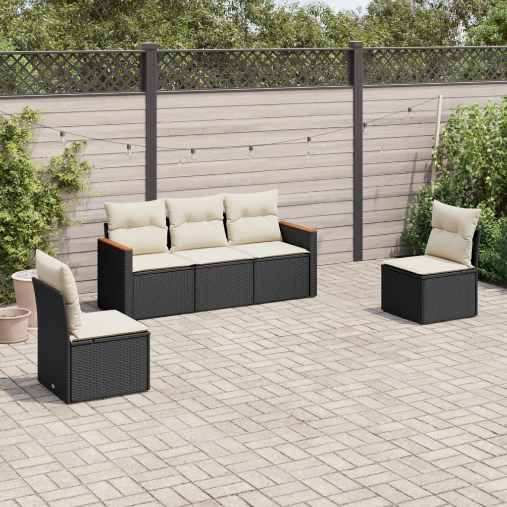 Set Divani da Giardino 5 pz con Cuscini in Polyrattan Nero - homemem39