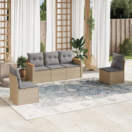 Set Divano da Giardino 5 pz con Cuscini Beige Misto Polyrattan - homemem39
