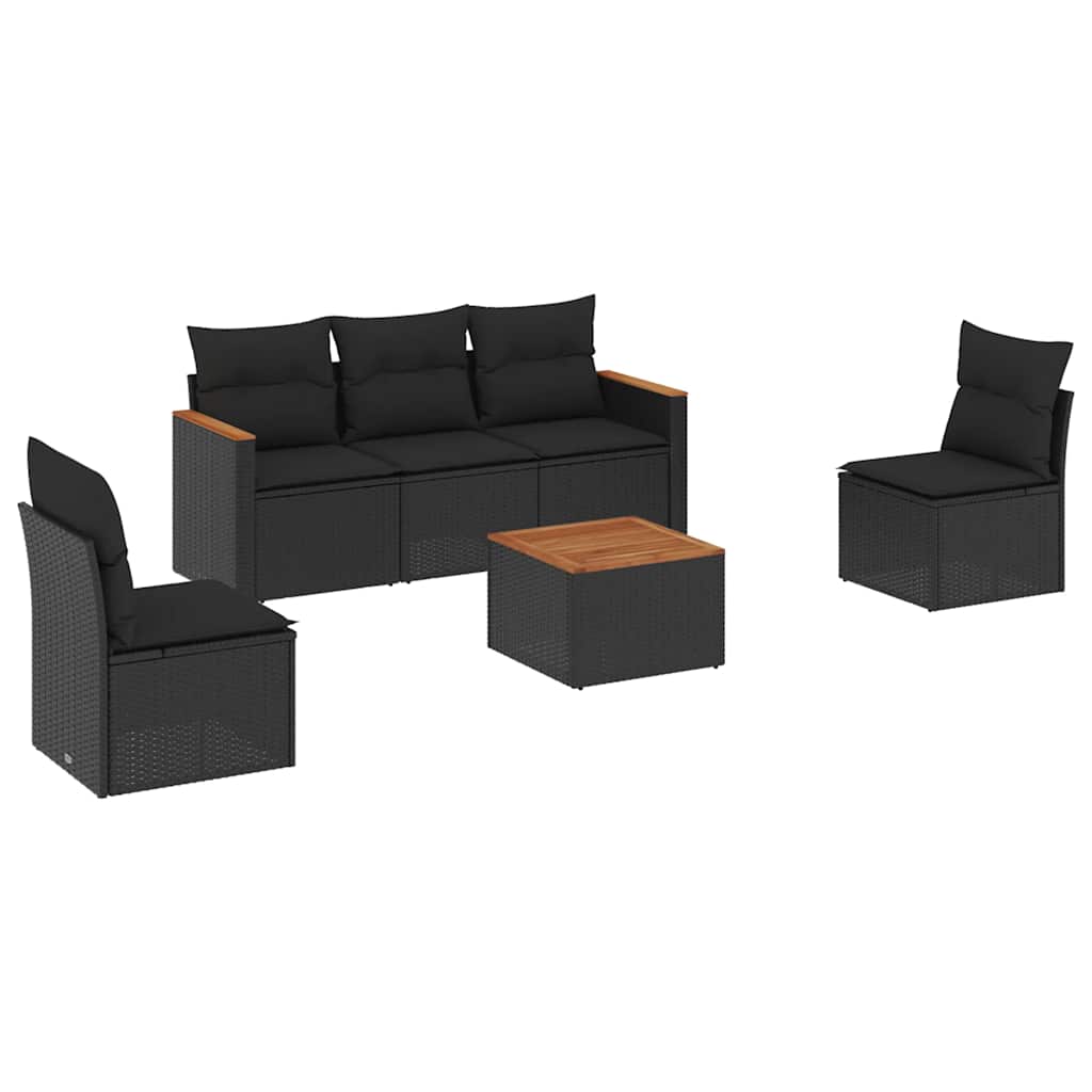 Set Divano da Giardino 6 pz con Cuscini Nero in Polyrattan | homemem39