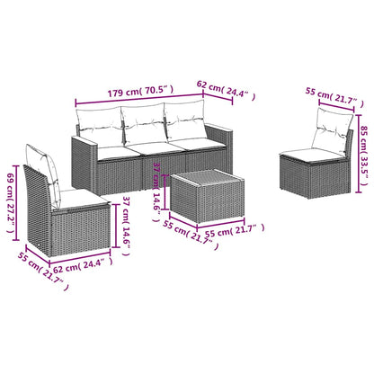 Set Divano da Giardino 6 pz con Cuscini Nero in Polyrattan | homemem39
