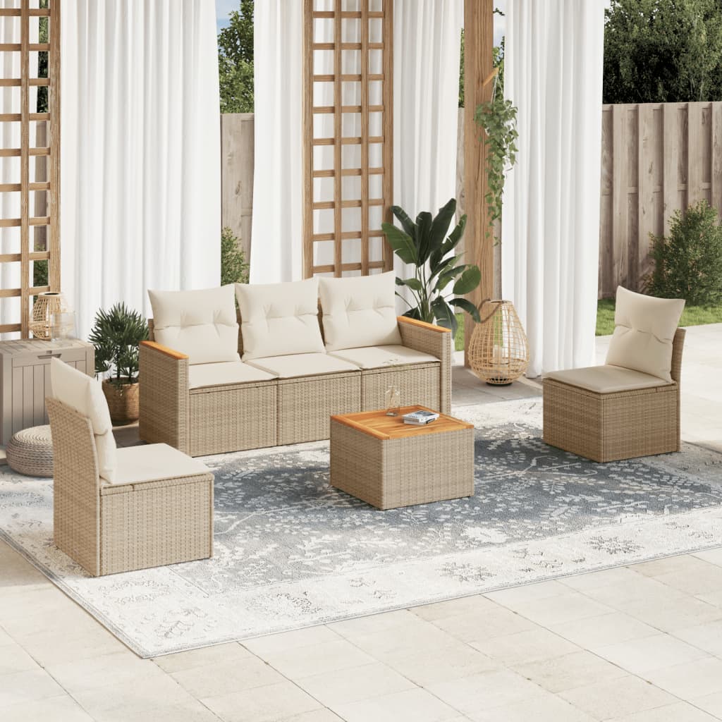 Set Divano da Giardino 6 pz con Cuscini Beige in Polyrattan - homemem39