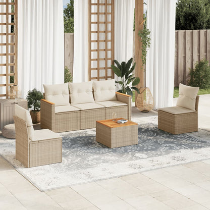 Set Divano da Giardino 6 pz con Cuscini Beige in Polyrattan - homemem39