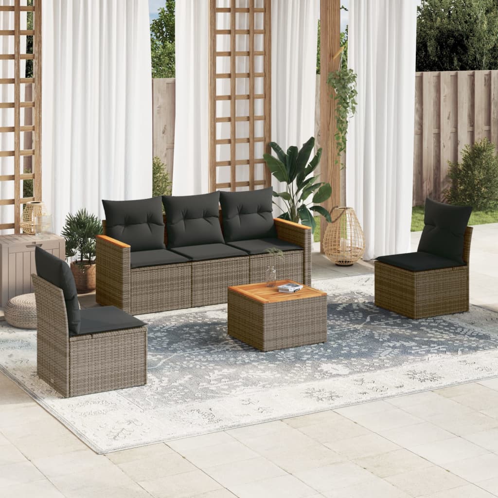 Set Divano da Giardino 6 pz con Cuscini Grigio in Polyrattan - homemem39