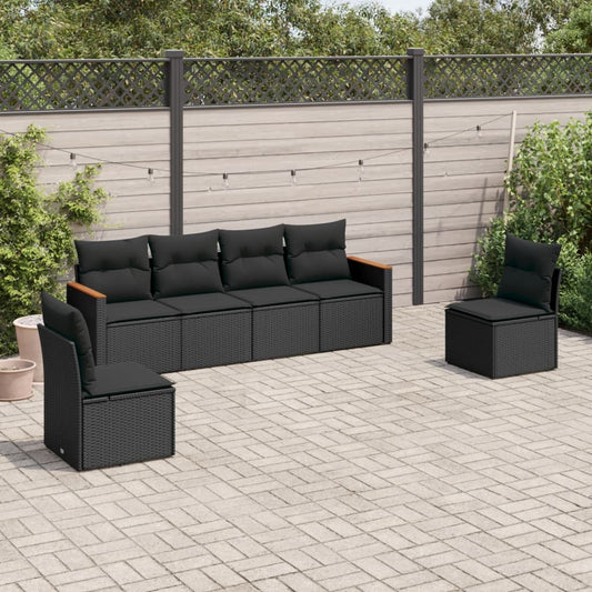 Set Divano da Giardino 6 pz con Cuscini Nero in Polyrattan - homemem39
