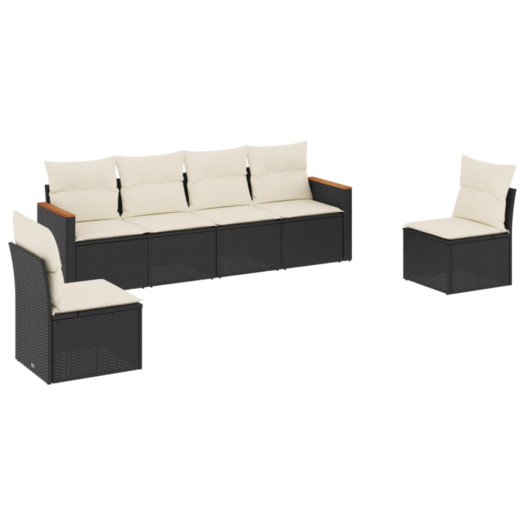 Set Divano da Giardino 6 pz con Cuscini Nero in Polyrattan - homemem39