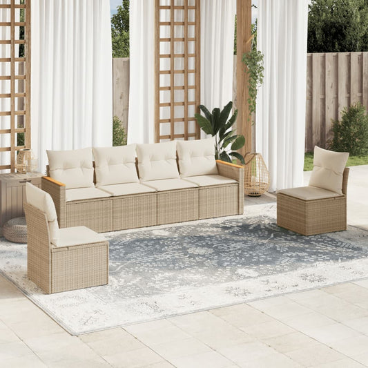 Set Divano da Giardino 6 pz con Cuscini Beige in Polyrattan - homemem39