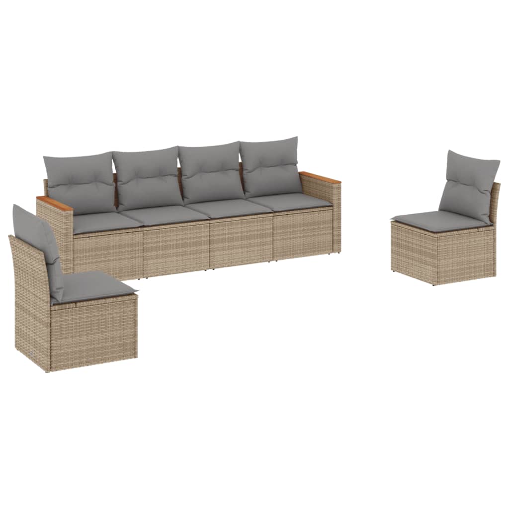 Set Divano da Giardino 6 pz con Cuscini Beige Misto Polyrattan - homemem39