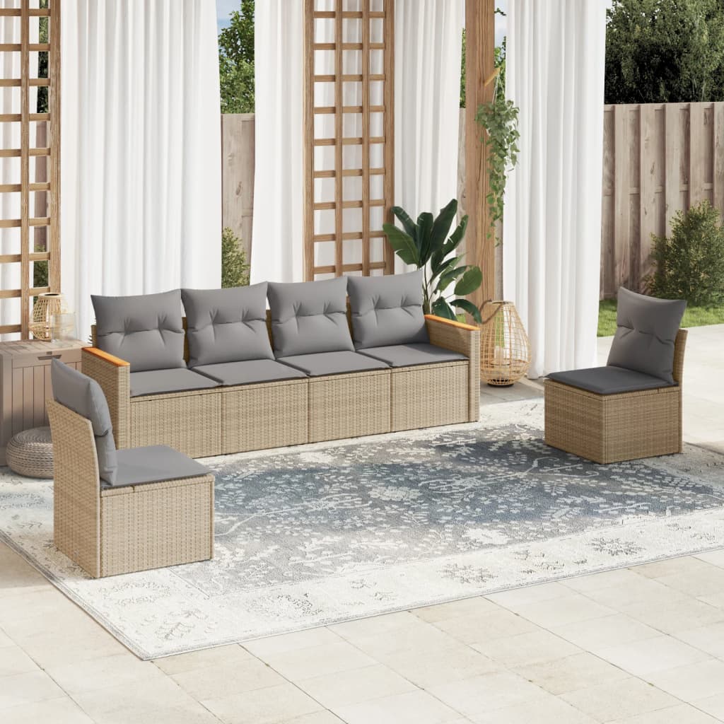 Set Divano da Giardino 6 pz con Cuscini Beige Misto Polyrattan - homemem39