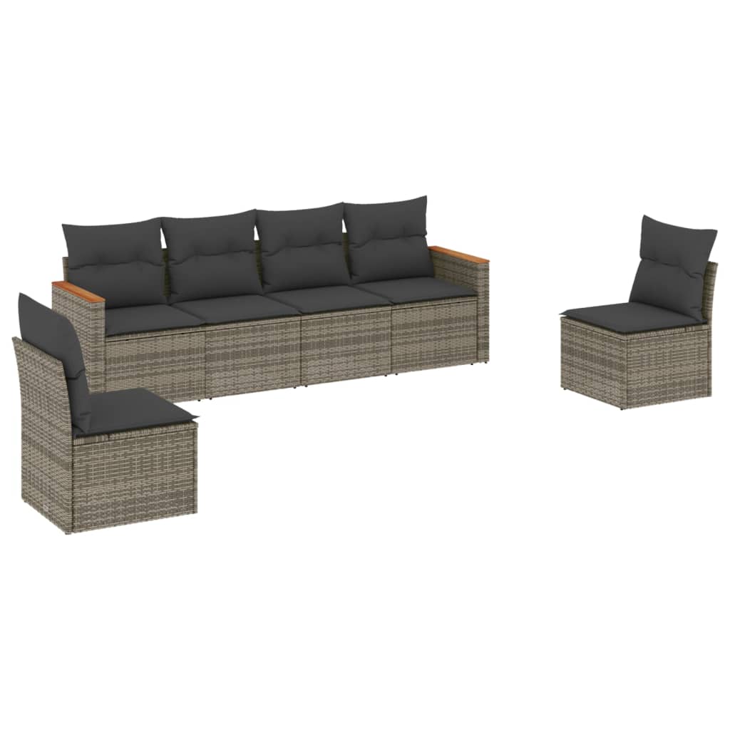 Set Divano da Giardino 6 pz con Cuscini Grigio in Polyrattan - homemem39