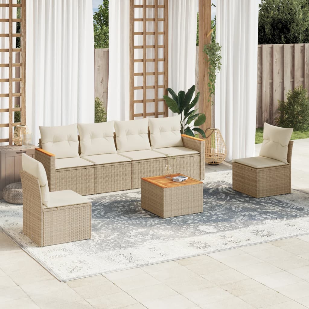 Set Divani da Giardino 7 pz con Cuscini Beige in Polyrattan - homemem39